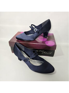 Easy Street Meryl Mary Jane Dance Pumps Womens 9 Narrow Navy Satin Heels NIB